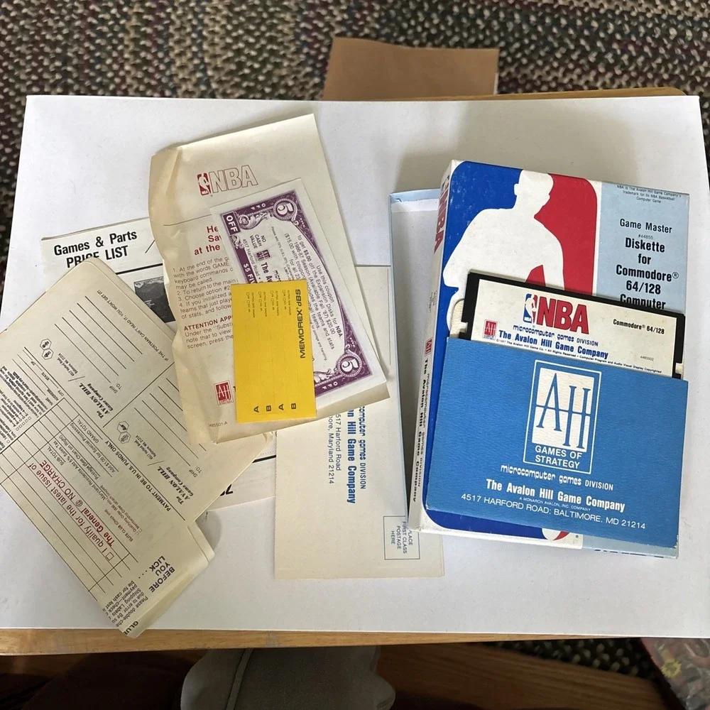 Commodore 64/128 NBA Basketball Game Disk Untested With Box And Disk Avalon Hill